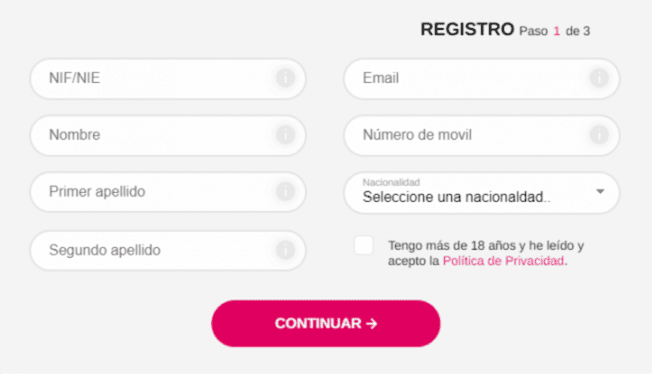 Registration at Gran Madrid casino